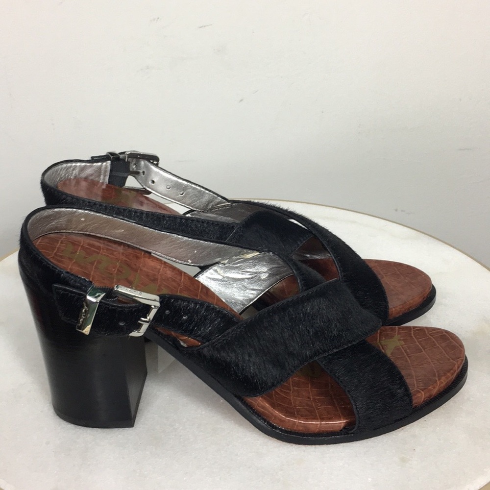 Sam Edelman Fur Mohair Strappy Block Heel Women 12
